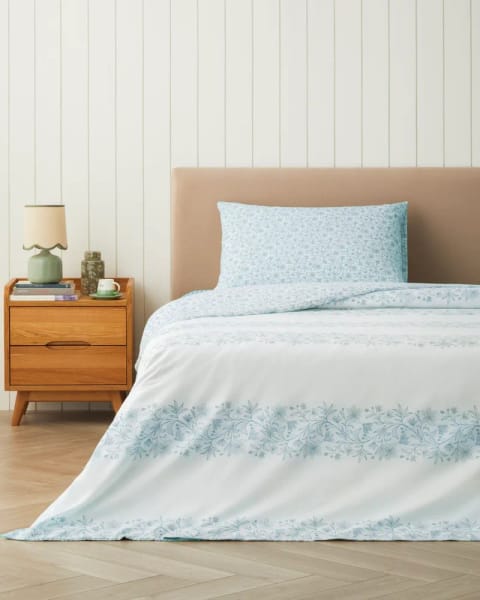 ست ملحفه و روتختی یک‌نفره Lillibelle با ملحفه، اتوکشی آسان، 160x220 سانتی‌متر، آبی