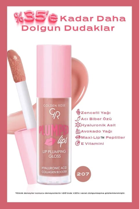 Golden Rose Plumped Lips Lipgloss شماره 207 - با اثر حجمدهنده و مرطوبکننده...