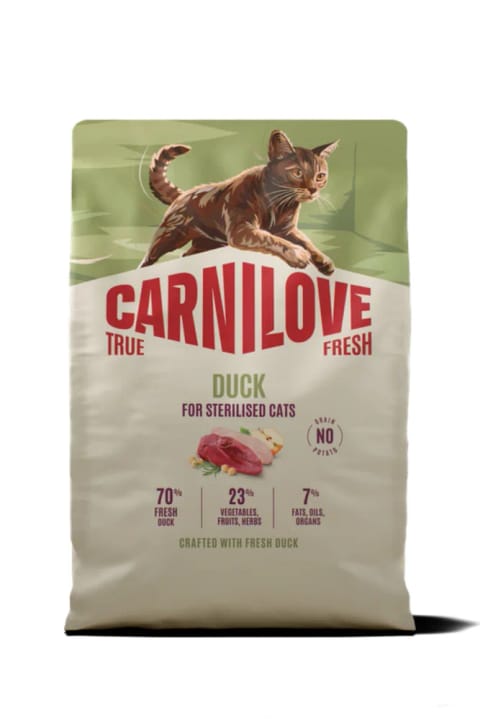 Carnilove TRUE FRESH بدون غلات مخصوص گربههای بالغ عقیمشده با طعم اردک