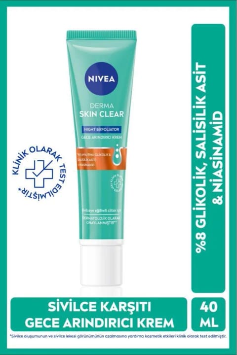 NIVEA Derma Skin Clear شب لایهبردار پاککننده ۴۰ میلیلیتر، ضد جوش، حاوی نیاسینامید