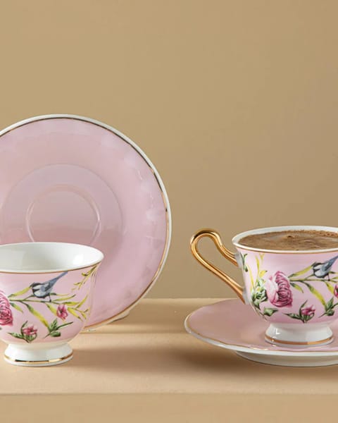 ست فنجان قهوه ۴ پارچه ۲ نفره Vanilla New Bone China، ۹۰ میلی‌لیتر، صورتی روشن