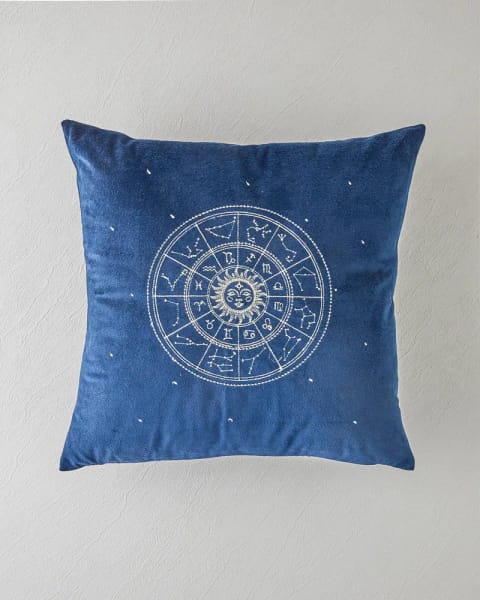 روکش کوسن مخملی گلدوزی Zodiac ۴۵×۴۵ سانتی‌متر سرمه‌ای
