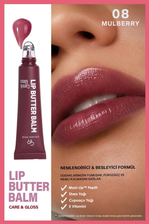Golden Rose Lip Butter Balm Care&Gloss - 08 Mulberry - رژ لب مرطوب‌کننده رنگی