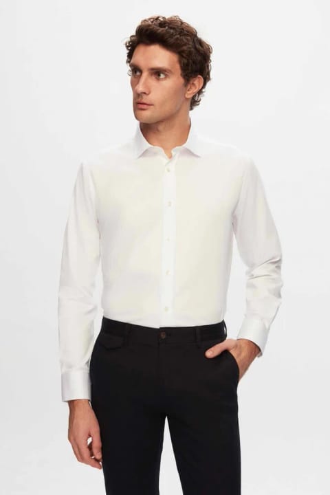 D'S Damat Regular Fit سفید ساده پیراهن Nano Care