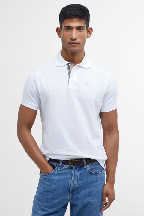 پولو یقه پیكه طرح تارتان Barbour سفید WH11