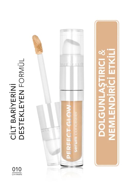 Flormar Perfect Glow Serum مرطوب‌کننده کانسیلر با پوشش بالا و اپلیکاتور اسفنجی — 010 C4 Fawn