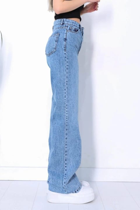DRC trend All Blue شلوار جین زنانه لیکرایی آبی متوسط برش سوپر High Waist و پاچه گشاد