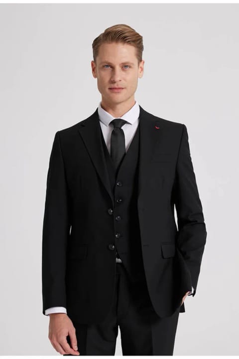 کت و شلوار مردانه D'S Damat مدل Slim Fit یقه Mono تک درز آستردار مشکی