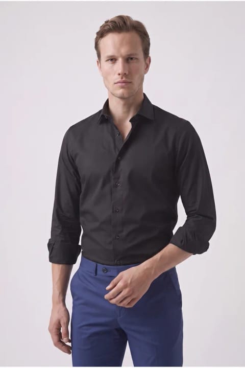 D'S Damat پیراهن اسلیم فیت مشکی ساده