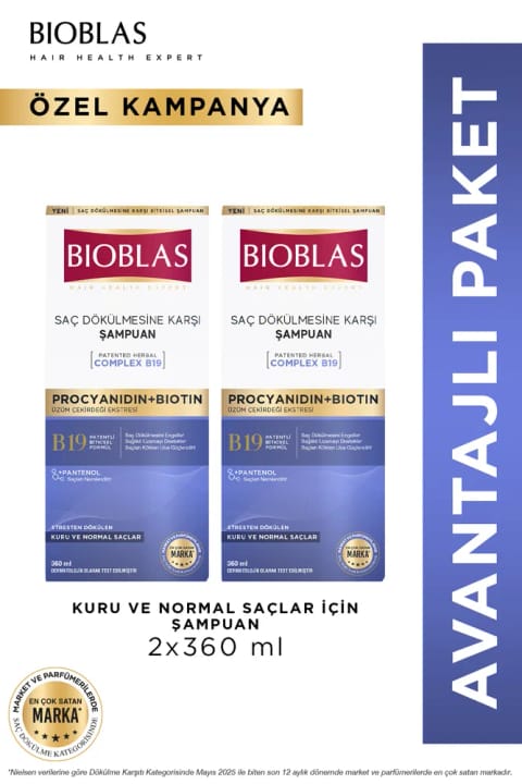 Bioblas Procyanidin & Biotin ضد ریزش مو شامپو 2×360 میلی‌لیتر