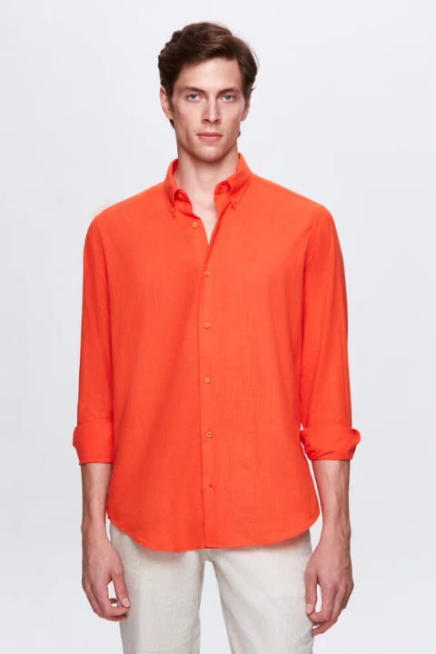 D'S Damat کتانی Comfort یقه دکمهدار نارنجی مدل کتاننما با برش راحت