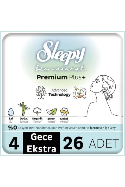 Sleepy Bio Natural Premium Plus نواربهداشتی شبانه اکسترا بسته اقتصادی 26×2 (52 عدد)