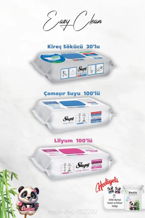 Sleepy Easy Clean 100‌تایی حوله تمیزکننده سطح با لیلیوم و افزودنی وایتکس و 30‌تایی رسوب‌بر، همراه هدیه Rosie