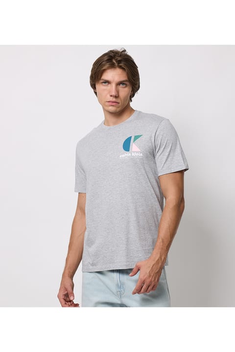 تیشرت Calvin Klein مردانه لوگودار نخ پنبه ارگانیک طوسی روزمره