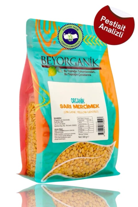 BEYORGANİK عدس زرد ارگانیک 500 گرم (دارای آنالیز سموم و آفلاتوکسین)
