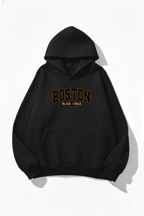 سویشرت اورسایز یونیسکس uyguntarz طرح چاپی Boston Black & Gold با بافت نرم