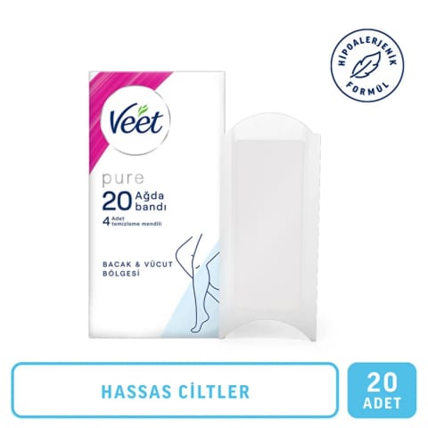 Veet Pure نوار اپیلاسیون بدن و پا مخصوص پوست حساس ۲۰ عددی