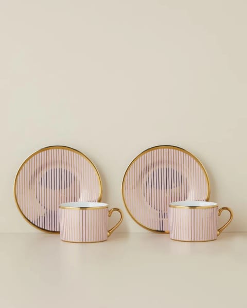 ست فنجان چای ۴ پارچه ۲ نفره Livora New Bone China، ۲۲۰ میلی‌لیتر، صورتی