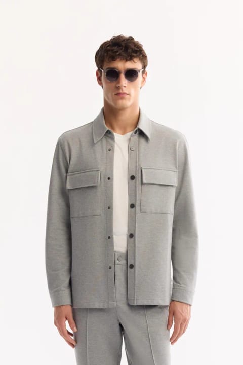کاپشن پیراهنی کلاسیک یقه‌دار پنبه‌ای طوسی