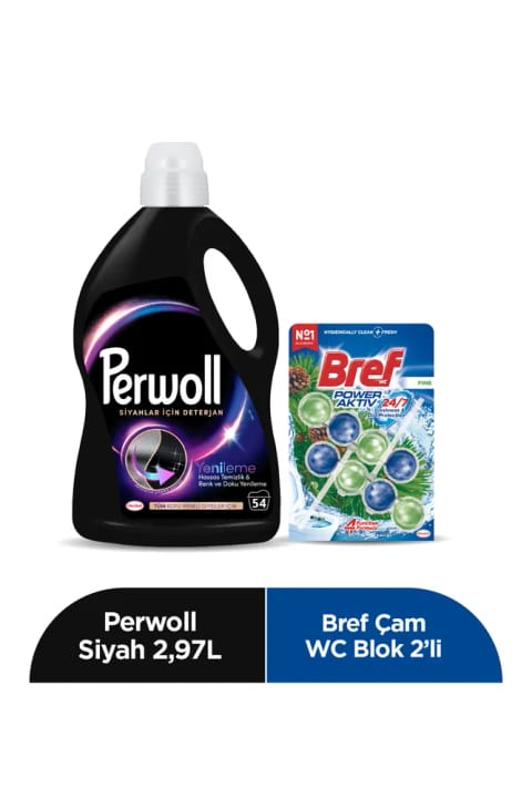 Perwoll مخصوص لباسهای مشکی ۲/۹۷ لیتر + Bref Power Aktiv کاج Duopack ست تمیزکاری
