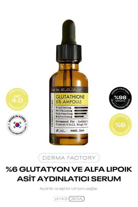 DERMA FACTORY سرم روشن‌کننده حاوی ۶٪ Glutathione و Alpha Lipoic Acid