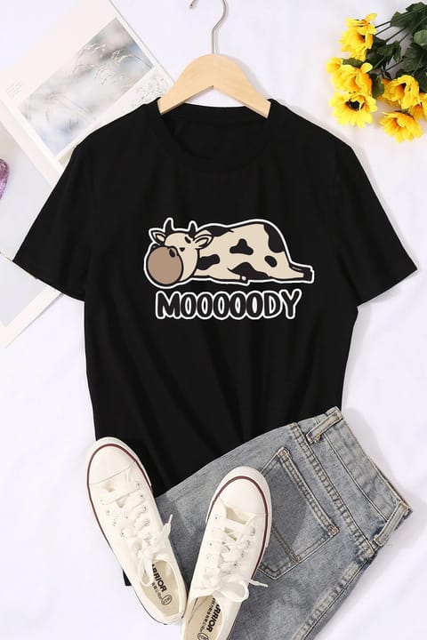 تی‌شرت آوورسایز یونیسکس چاپ Mooooody uyguntarz