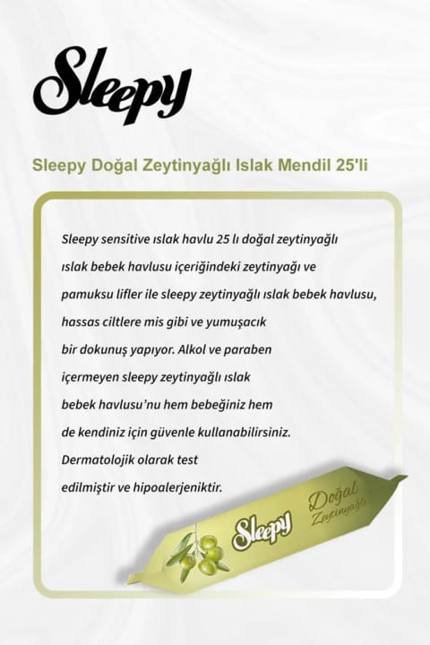 Sleepy دستمال مرطوب طبیعی با روغن زیتون ۲۵ عددی — ۵ بسته، همراه پنبهٔ Rosie
