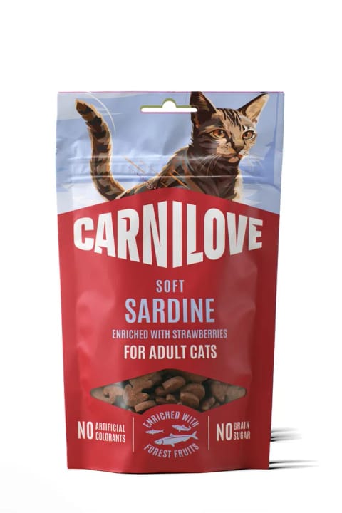 Carnilove اسنک نرم گربه با ساردین و توت فرنگی ۵۰ گرم