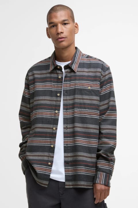 پیراهن مردانه Barbour Bowscale راهراه Relaxed رنگ زغالی سایز M