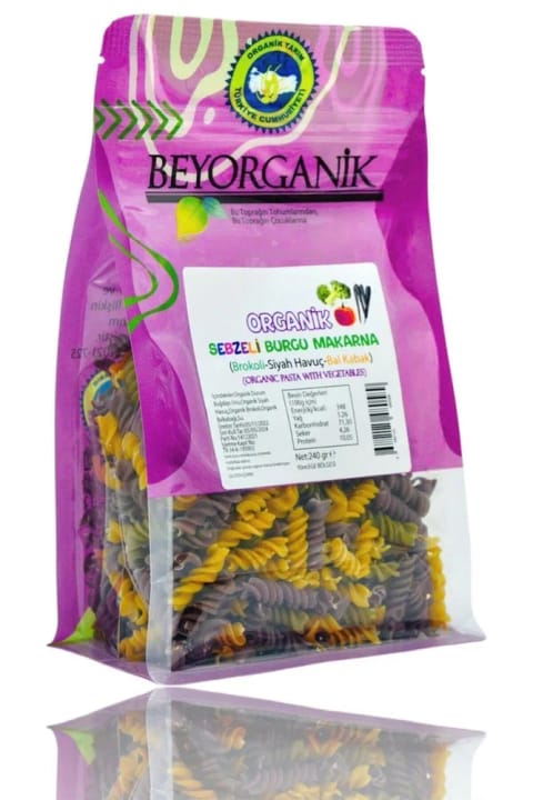 BEYORGANİK ماکارونی پیچی ارگانیک با سبزیجات %۱۵ سبزیجات ۲۴۰گرم (آفلاتوکسین و PES...)