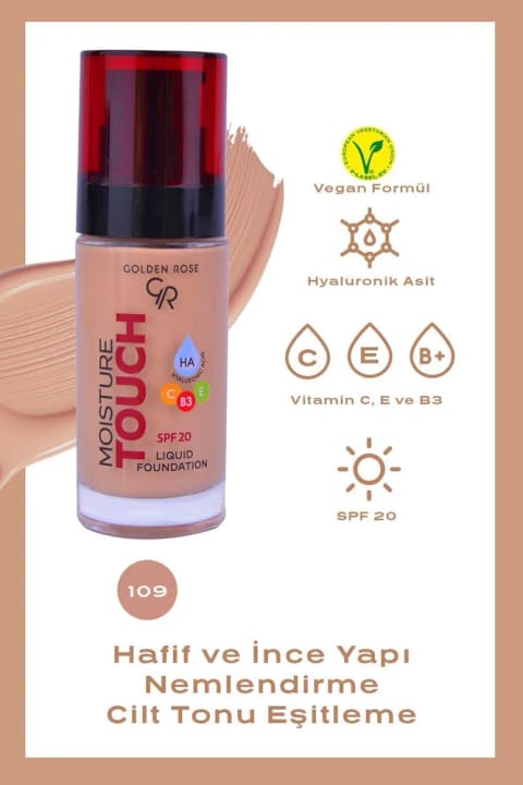 Golden Rose کرم پودر Moisture Touch شماره ۱۰۹ - مرطوبکننده با Hyaluronic Acid