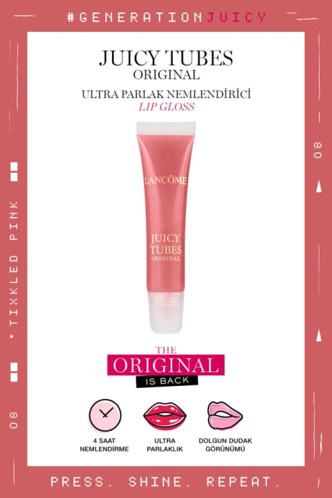Lancome Juicy Tubes Lip Gloss مرطوب‌کننده و براق‌کننده لب 08 Tickled Pink