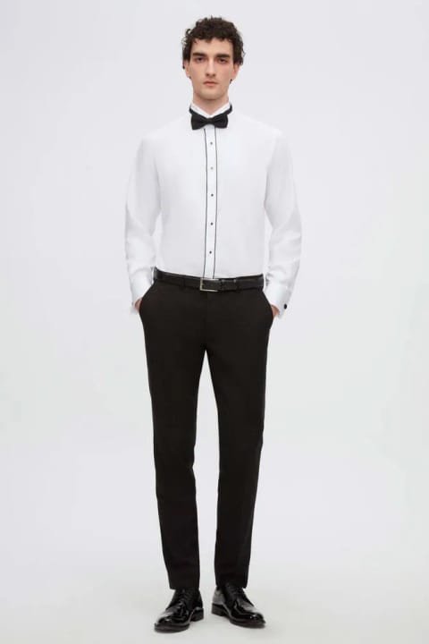 D'S Damat اسلیم فیت سفید یقه کلاسیک دکمهسرآستین دوبل پیراهن اسمارتی