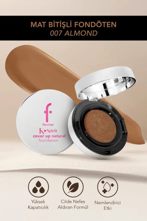 فونداسیون کوشن Flormar K-Spirit Cover Up با پوشش دهی بالا و پایانی نیمه مات — 007 Almond