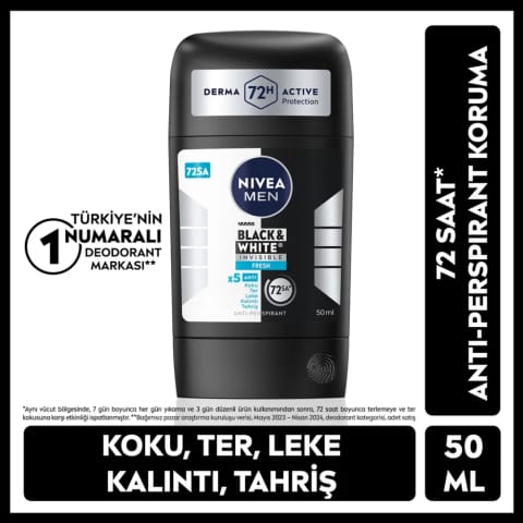 Nivea Men دئودورانت استیکی مشکی و سفید نامرئی تازه