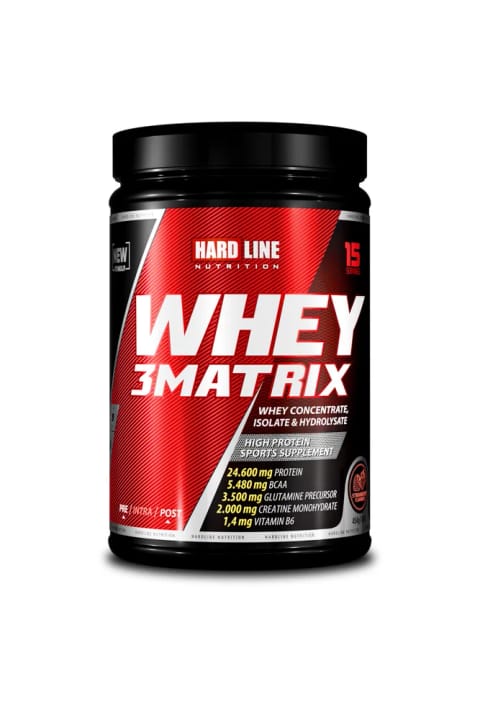 پروتئین وی هاردلاین مدل Whey3 Matrix وزن 454 گرم طعم توت فرنگی (دارای گواهی حلال)