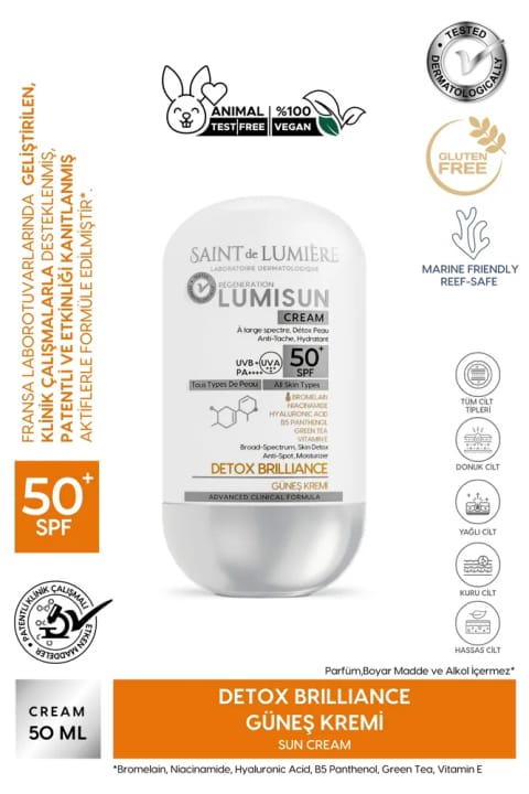 کرم ضد آفتاب LUMISUN Detox Brilliance SPF 50+ حجم ۵۰ میلی‌لیتری - حاوی Bromelain