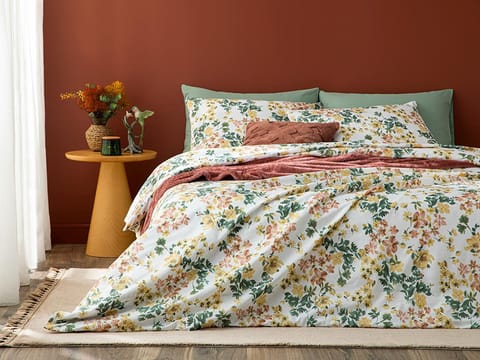 ست روتختی یک‌نفره با ملحفه Romantic Ivy اتوی آسان تراکوتا