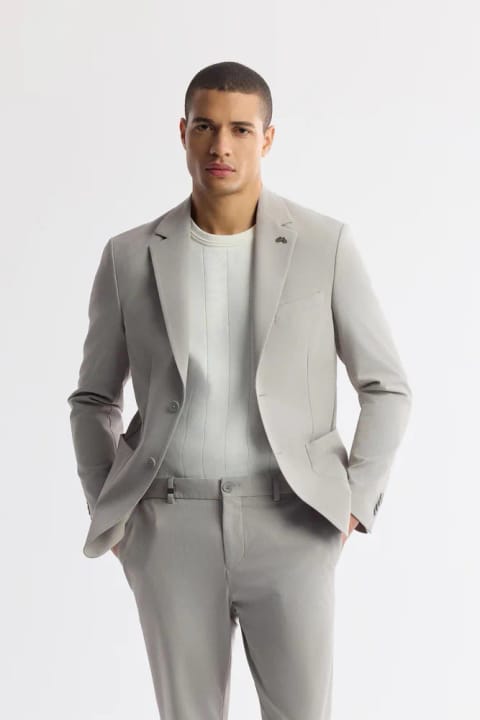 کاپشن Blazer تک‌یقه خاکستری پنبه‌ای سبک Bi-Stretch