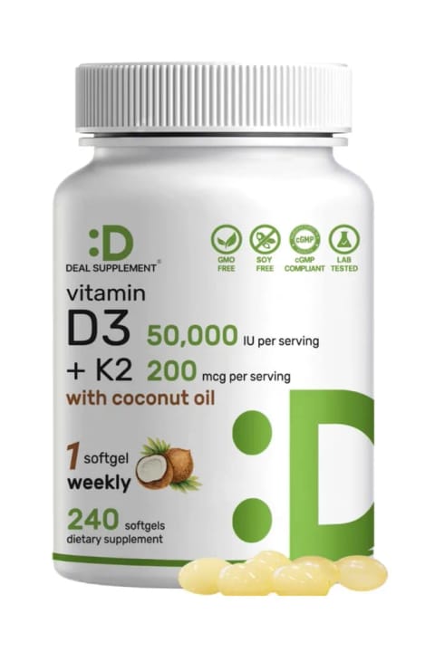 مکمل DEAL SUPPLEMENT، D3 50,000 IU + K2 MK7 200mcg سافتجل، 240 عدد