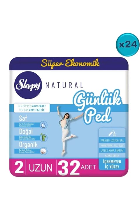 Sleepy Natural روزانه پد بلند ۷۶۸ عددی بسته اقتصادی فوق العاده (۲۴ بسته × ۳۲)