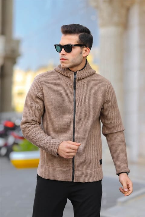 ژاکت بافت زنجیری فولادی پرمیوم مردانه Valiberta قهوه‌ای روشن
