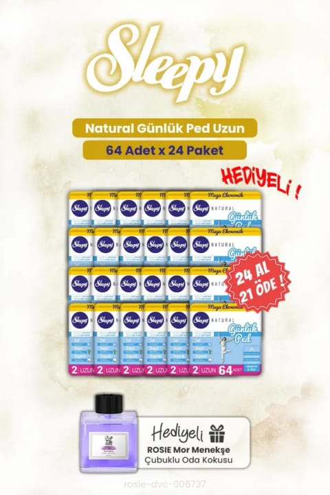 Sleepy 24 AL 21 ÖDE نواربهداشتی روزانه نچرال لانگ بسته ۶۴ عددی و خوشبوکننده ROSIE