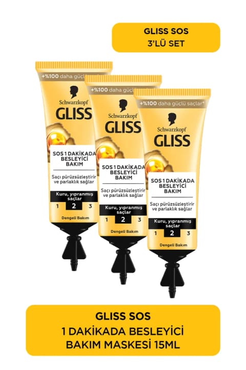 Gliss Sos کرم مراقبت فوری تغذیه‌کننده 3x15 ml