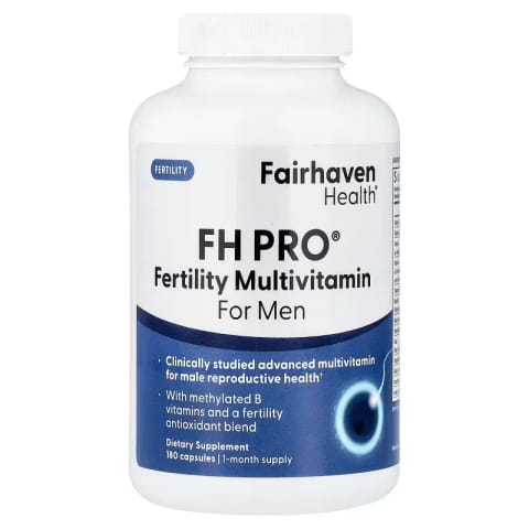مولتی‌ویتامین باروری مردان FH Pro Fairhaven Health با ویتامین‌های B متیله و ترکیب آنتی‌اکسیدان باروری، ۱۸۰ کپسول