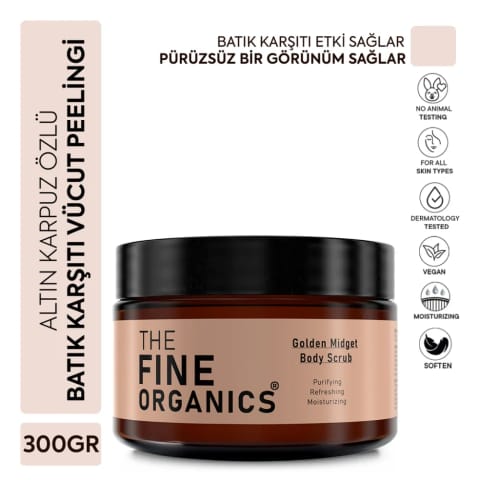 The Fine Organics مینیاتور اسکراب بدن ضد موهای زیر پوستی با عصاره هندوانه طلایی و مرطوبکننده و پاککننده ۳۰۰ گرم