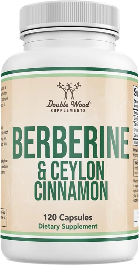 DOUBLE WOOD Berberine HCl با دارچین سیلان فعال‌کننده AMPK قند خون ۱۲۰ کپسول