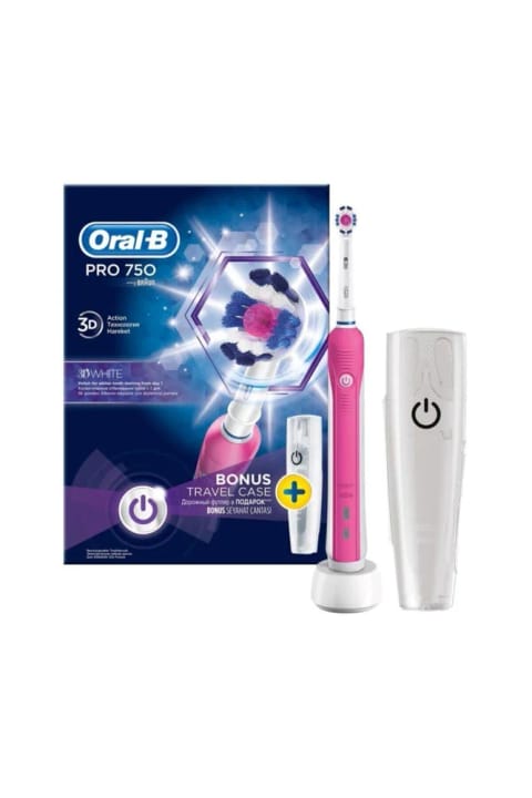 Oral-B Pro 750 شارژی مسواک کراس اکشن صورتی (همراه با ظرف مسافرتی)