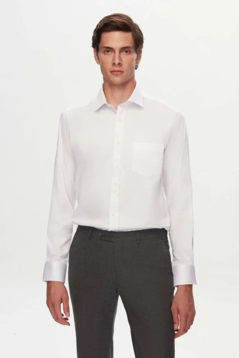 D'S Damat Ds Damat پیراهن سفید ساده فیت رگولار