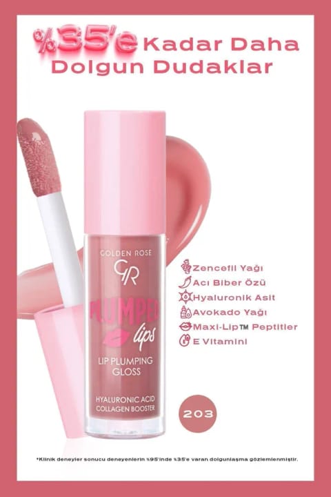 Golden Rose Plumped Lips Lipgloss شماره 203 - دارای اثر حجمدهنده و مرطوبکننده...